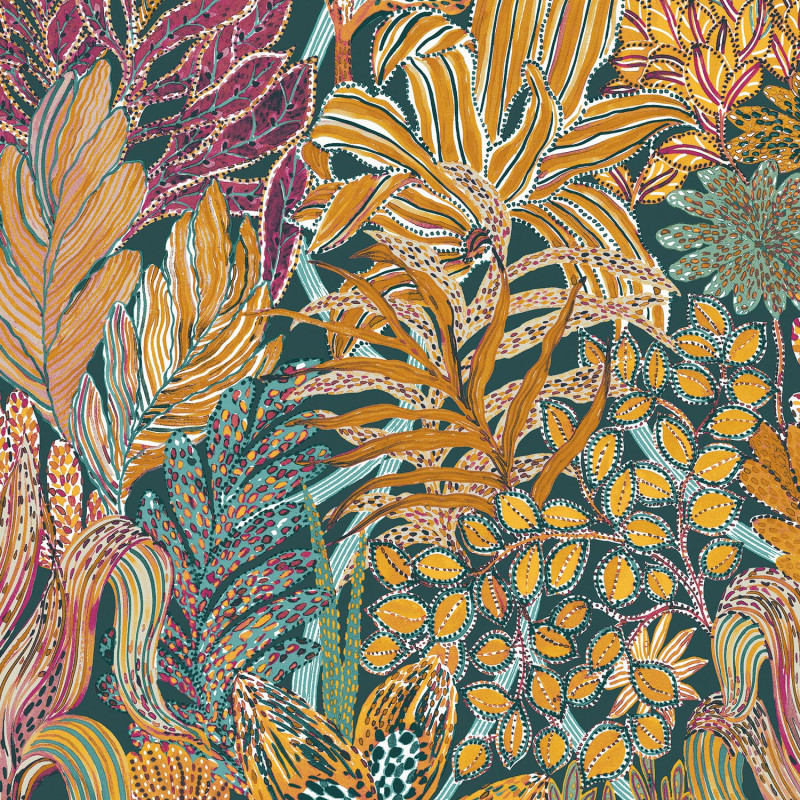 Papier peint intissé Borromée bleu pétrole - Jardin Félicia - Casamance - A74320936
