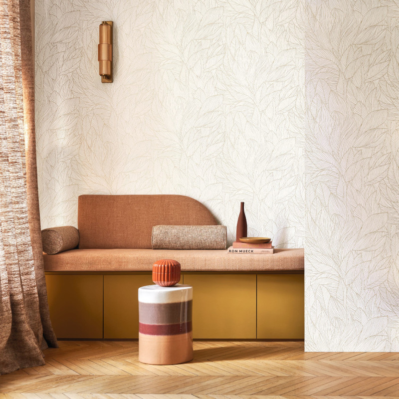 Papier peint intissé Hosta ivoire doré - Jardin Félicia - Casamance - 76602140