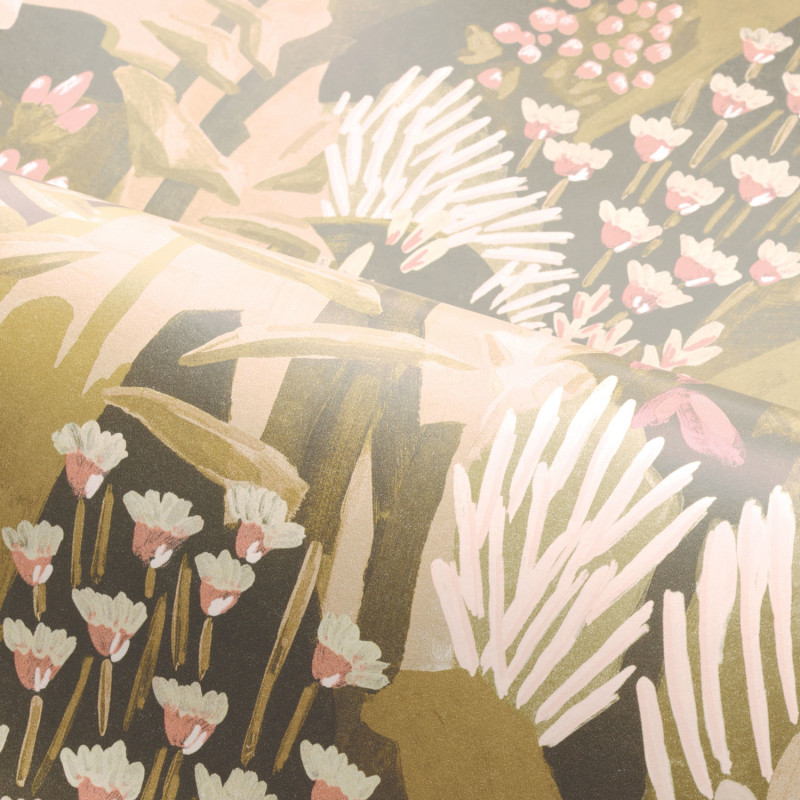 Papier peint intissé Erica vert mousse blush - Jardin Félicia - Casamance - 76570202