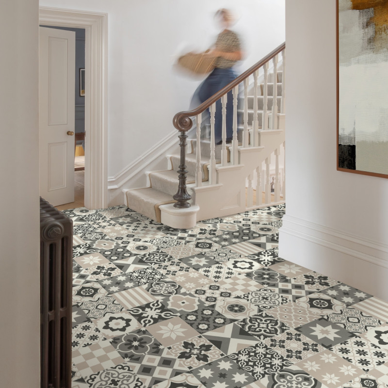 Sol PVC - Cartagena 535 - carreaux de ciment gris - Texas - IVC - rouleau 3M