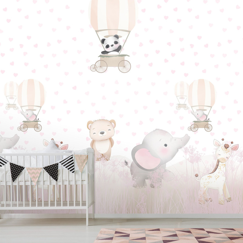 Panoramique intissé Bébés Animaux et Montgolfières - 212X280cm - Farandole - Lutèce - CW6031-1