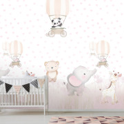 Panoramique intissé Bébés Animaux et Montgolfières - 212X280cm - Farandole - Lutèce - CW6031-1