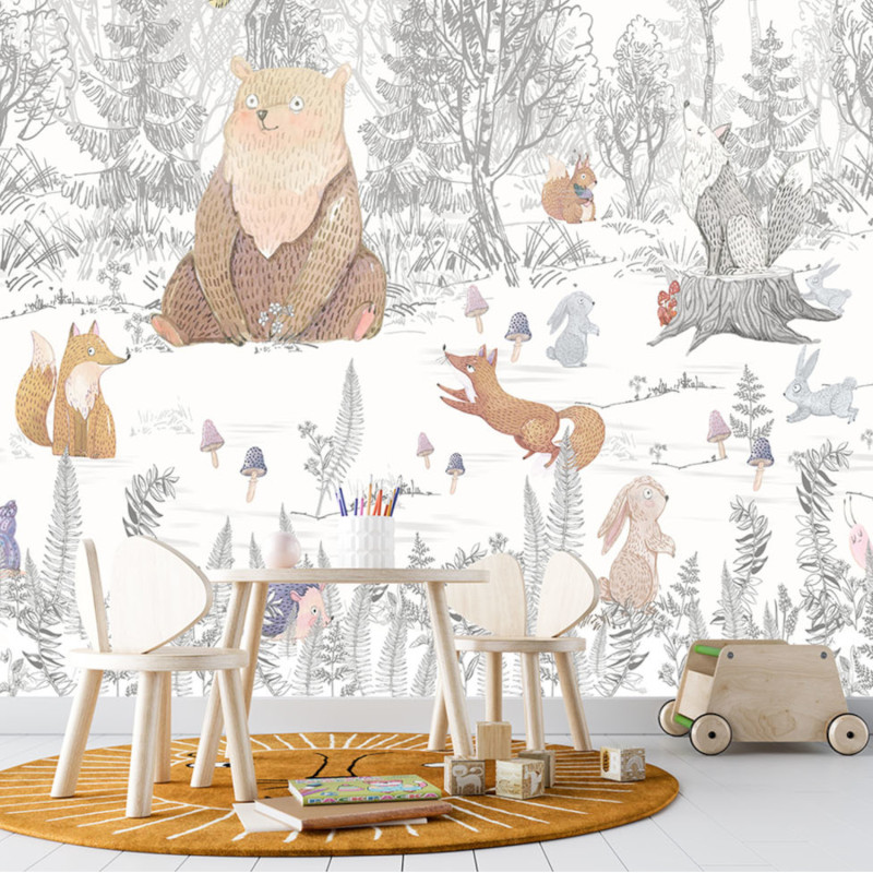 Panoramique intissé Animaux de la forêt - 212X280cm - Farandole - Lutèce - CW6043-1