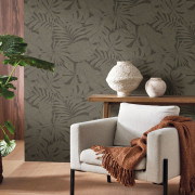 Papier peint vinyle sur intissé Granada noir fusain - Vegetals - Casadeco - VEGE86439505