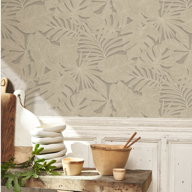 Papier peint vinyle sur intissé Granada beige lin - Vegetals - Casadeco - VEGE86431441