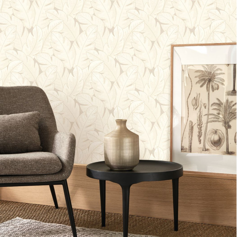 Papier peint vinyle sur intissé Yuto beige - Vegetals - Casadeco - VEGE201291111