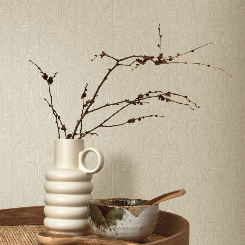 Papier peint vinyle sur intissé Tarrazu beige lin - Vegetals - Casadeco - VEGE201271414