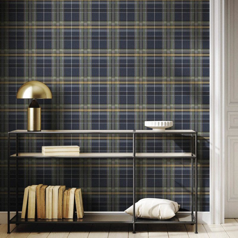Papier peint intissé Tartan bleu foncé - Maison Paradis - Lutèce - MP15579