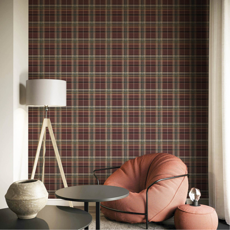 Papier peint intissé Tartan bordeaux - Maison Paradis - Lutèce - MP15578