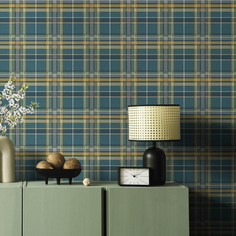 Papier peint intissé Tartan vert émeraude - Maison Paradis - Lutèce - MP15576