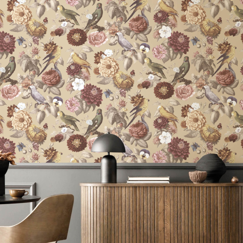 Papier peint intissé Perroquet beige - Maison Paradis - Lutèce - MP15548
