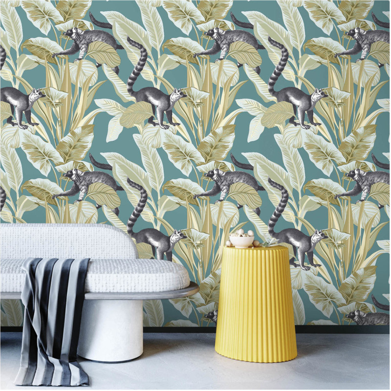 Papier peint intissé Lemurien bleu vert - Maison Paradis - Lutèce - MP15535