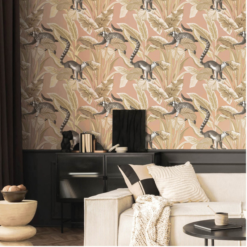 Papier peint intissé Lemurien rose - Maison Paradis - Lutèce - MP15534