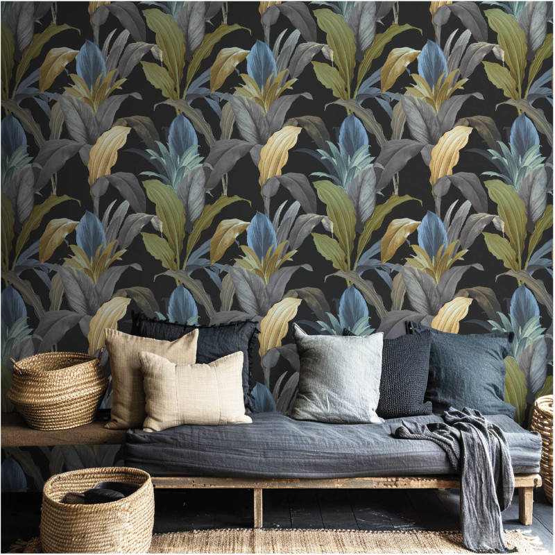 Papier peint intissé Ananas noir et bleu - Maison Paradis - Lutèce - MP15519