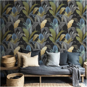Papier peint intissé Ananas noir et bleu - Maison Paradis - Lutèce - MP15519