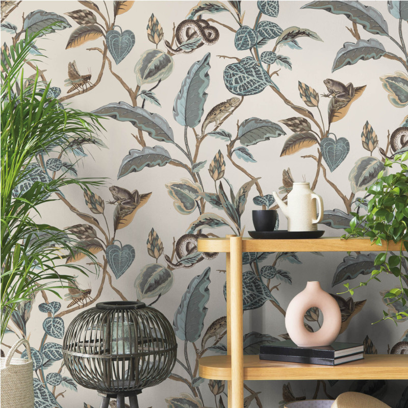 Papier peint intissé Botanique bleu et beige - Maison Paradis - Lutèce - MP15508