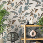 Papier peint intissé Botanique bleu et beige - Maison Paradis - Lutèce - MP15508