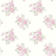 Papier peint intissé Rosalie bouquet de rose vert blanc - Alice et Rose - Lutèce - VI80001