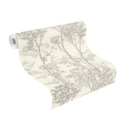 Papier peint vinyle sur intissé Forêt Toile de Jouy gris anthracite et écru - Sélection - Rasch - 581607