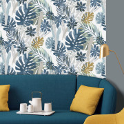 Papier peint vinyle sur intissé Jungle Tropical bleu et ocre - Ugépa - L67501