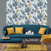 Papier peint vinyle sur intissé Jungle Tropical bleu et ocre - Ugépa - L67501