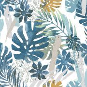 Papier peint vinyle sur intissé Jungle Tropical bleu et ocre - Ugépa - L67501