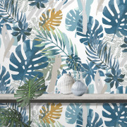 Papier peint vinyle sur intissé Jungle Tropical bleu et ocre - Ugépa - L67501