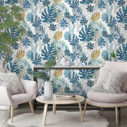 Papier peint vinyle sur intissé Jungle Tropical bleu et ocre - Ugépa - L67501