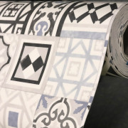 Sol PVC - Vedra 598 carrelage rétro noir, bleu et blanc - Bingo - Essential - IVC - rouleau 2M