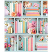 Papier peint vinyle sur intissé Bibliothèque Étagère Florale bleu doux - Illusion - Ugépa - M89001