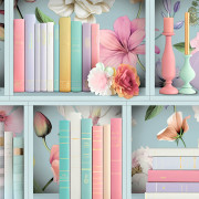 Papier peint vinyle sur intissé Bibliothèque Étagère Florale bleu doux - Illusion - Ugépa - M89001
