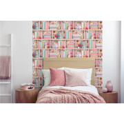 Papier peint vinyle sur intissé Bibliothèque Étagère Florale rose - Illusion - Ugépa - M89003