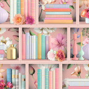 Papier peint vinyle sur intissé Bibliothèque Étagère Florale rose - Illusion - Ugépa - M89003