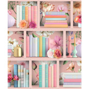 Papier peint vinyle sur intissé Bibliothèque Étagère Florale rose - Illusion - Ugépa - M89003