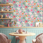 Papier peint vinyle sur intissé Fleurs All Over bleu doux - Illusion - Ugépa - M88801