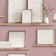 Papier peint vinyle sur intissé Trompe l'œil étagères bois et cadres rose - Illusion - Ugépa - M89203
