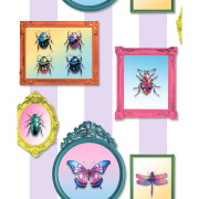 Papier peint vinyle sur intissé Trompe l'œil Cadre Insecte Entomologie Pop mauve - Illusion - Ugépa - M89506