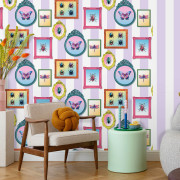 Papier peint vinyle sur intissé Trompe l'œil Cadre Insecte Entomologie Pop mauve - Illusion - Ugépa - M89506