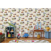 Papier peint intissé BTP Tracteur Lapin beige - Sweet Dreams - Ugépa - N06907