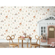 Papier peint intissé Maisons et Bicyclettes orange écru - Sweet Dreams - Ugépa - N06505