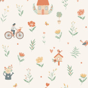 Papier peint intissé Maisons et Bicyclettes orange écru - Sweet Dreams - Ugépa - N06505
