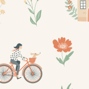 Papier peint intissé Maisons et Bicyclettes orange écru - Sweet Dreams - Ugépa - N06505
