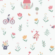 Papier peint intissé Maisons et Bicyclettes vert pâle - Sweet Dreams - Ugépa - N06504