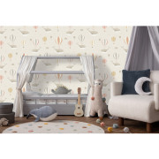 Papier peint intissé Baleine et Montgolfière beige bleu rose - Sweet Dreams - Ugépa - N06207