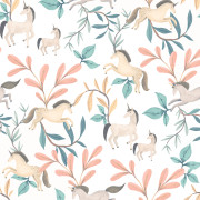 Papier peint intissé Licornes vert corail beige - Sweet Dreams - Ugépa - M96204