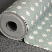 Sol PVC - Madeline 524 Carreaux de ciment fleur vert d'eau - Alegria - IVC - rouleau 2M