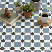 Sol PVC - Estrella T76 Carreaux de ciment bleu pastel - Atento IVC - rouleau 2M
