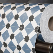 Sol PVC - Estrella T76 Carreaux de ciment bleu pastel - Atento IVC - rouleau 2M