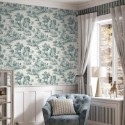 Papier peint intissé Toile de Jouy paysage vert - Aristide - Lutèce - 3858-1
