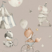 Papier peint intissé Animaux du Cirque gris - Kids World II - Rasch - 301939